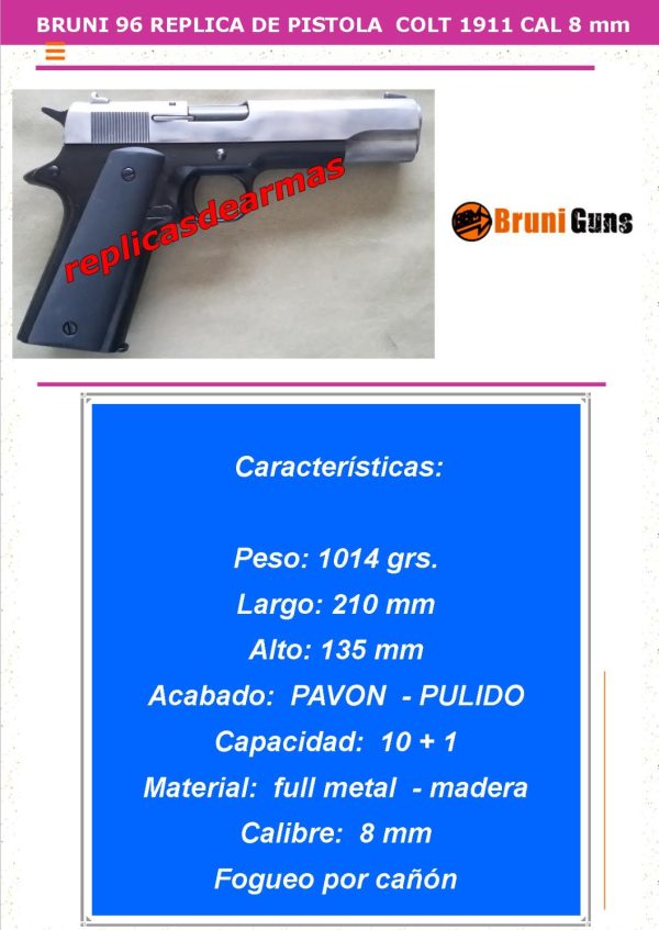 COLT 1911 BRUNI 96 fogueo 8 mm